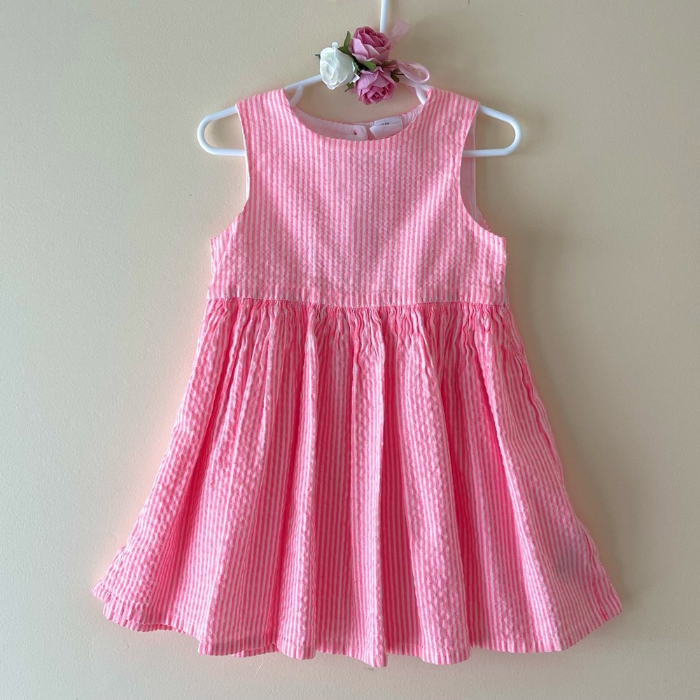 H&M Toddler Girls Pink Stipe Seersucker Dress, Size 18-24m